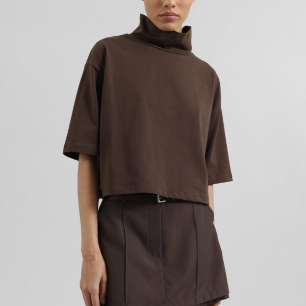 The Frankie Shop Reza Cropped Tee – Brown Top, view 2