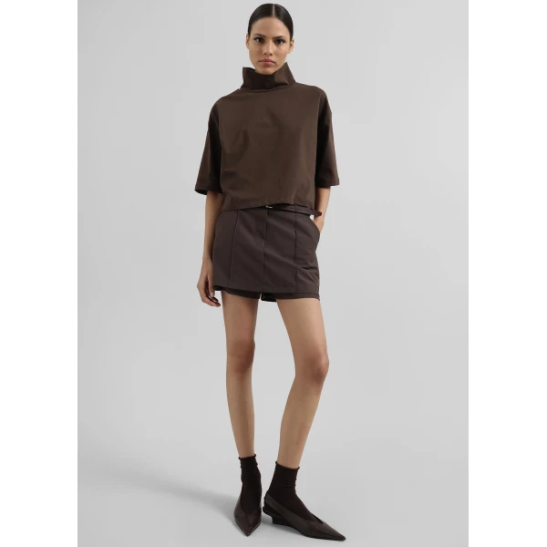 The Frankie Shop Reza Cropped Tee - Brown - Oversized Minimalist Tops in Brown - Shop at Luxury Shoes 