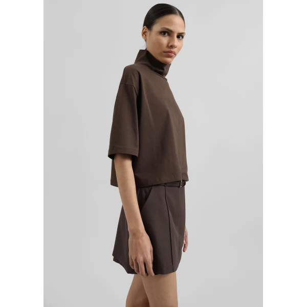 The Frankie Shop Reza Cropped Tee - Brown - Oversized Minimalist Tops in Brown - Shop at Luxury Shoes 