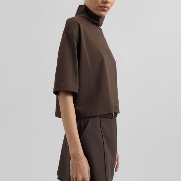 The Frankie Shop Reza Cropped Tee – Brown Top, view 4