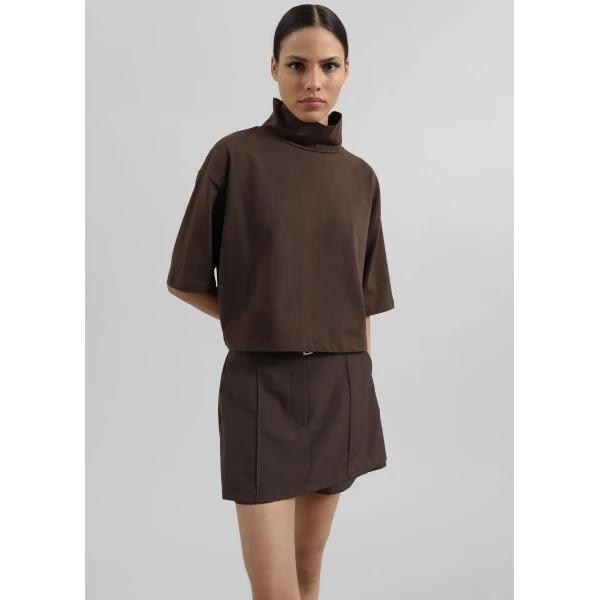 The Frankie Shop Reza Cropped Tee - Brown - Oversized Minimalist Tops in Brown - Shop at Luxury Shoes 