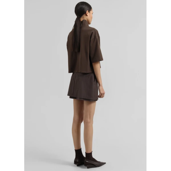 The Frankie Shop Reza Cropped Tee - Brown - Oversized Minimalist Tops in Brown - Shop at Luxury Shoes 