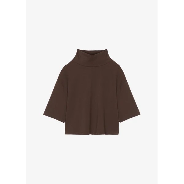 The Frankie Shop Reza Cropped Tee - Brown - Oversized Minimalist Tops in Brown - Shop at Luxury Shoes 