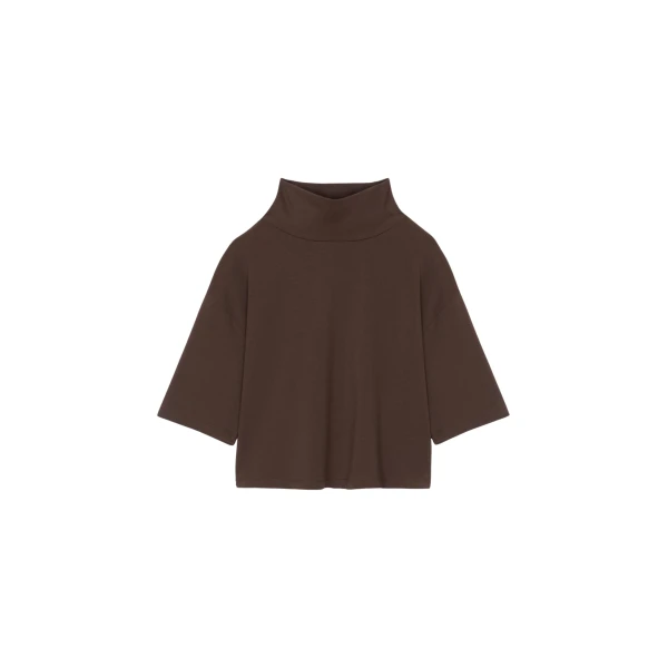 The Frankie Shop Reza Cropped Tee - Brown - Oversized Minimalist Tops in Brown - Shop at Luxury Shoes 
