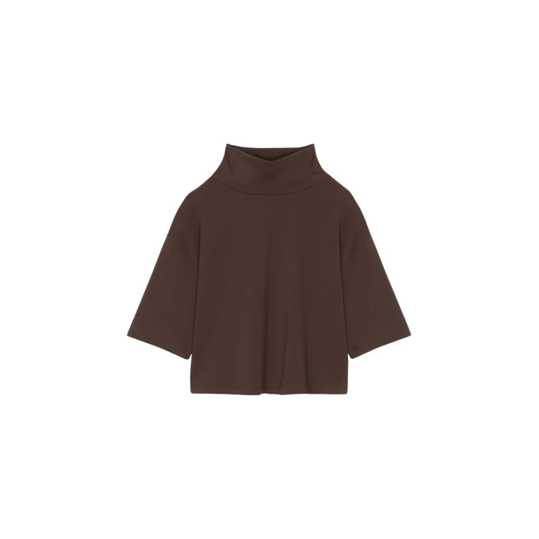 The Frankie Shop Reza Cropped Tee - Brown - Oversized Minimalist Tops in Brown - Shop at Luxury Shoes 