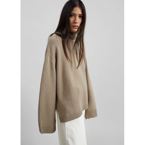 The Frankie Shop Rhea Trapeze Turtleneck - Beige - Oversized Minimalist Knitwear in Beige - Shop at Luxury Shoes 