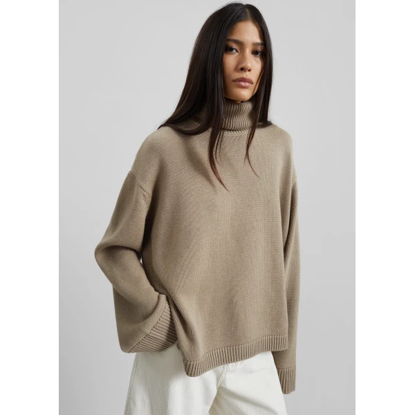 The Frankie Shop Rhea Trapeze Turtleneck - Beige - Oversized Minimalist Knitwear in Beige - Shop at Luxury Shoes 