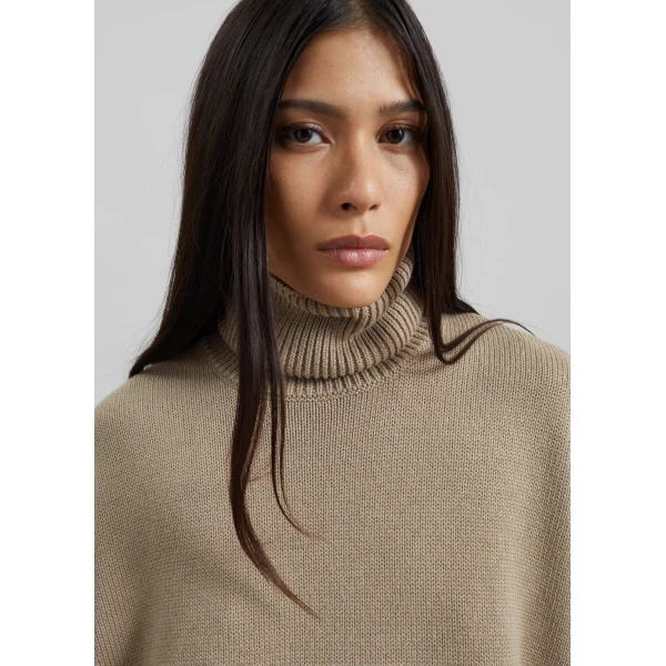 The Frankie Shop Rhea Trapeze Turtleneck - Beige - Oversized Minimalist Knitwear in Beige - Shop at Luxury Shoes 