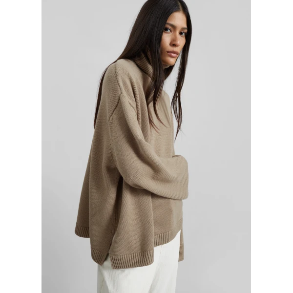 The Frankie Shop Rhea Trapeze Turtleneck - Beige - Oversized Minimalist Knitwear in Beige - Shop at Luxury Shoes 