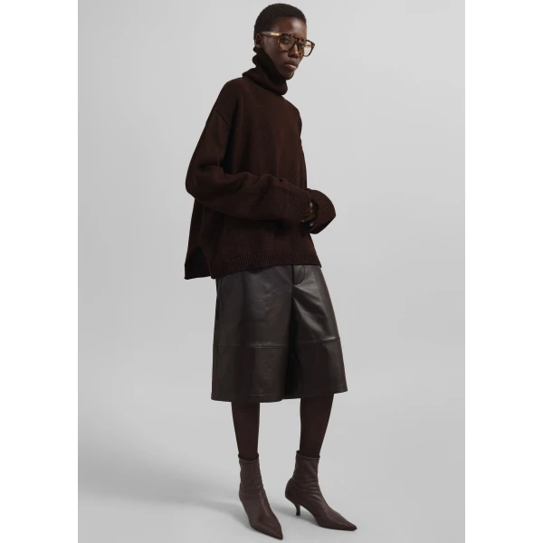The Frankie Shop Rhea Trapeze Turtleneck - Dark Brown - Oversized Minimalist Knitwear in Brown - Shop at Luxury Shoes 