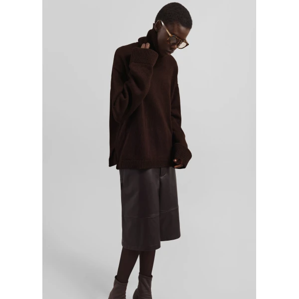 The Frankie Shop Rhea Trapeze Turtleneck - Dark Brown - Oversized Minimalist Knitwear in Brown - Shop at Luxury Shoes 
