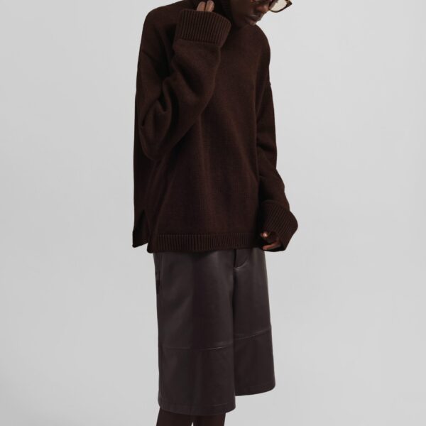 The Frankie Shop Rhea Trapeze Turtleneck – Dark Brown Knit, view 4