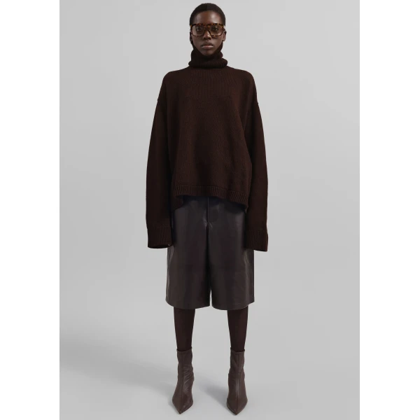 The Frankie Shop Rhea Trapeze Turtleneck - Dark Brown - Oversized Minimalist Knitwear in Brown - Shop at Luxury Shoes 