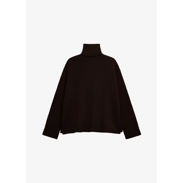 The Frankie Shop Rhea Trapeze Turtleneck - Dark Brown - Oversized Minimalist Knitwear in Brown - Shop at Luxury Shoes 