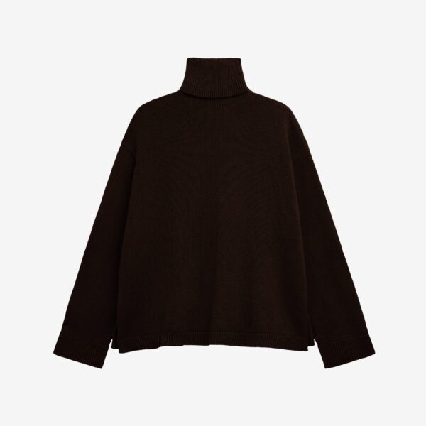 The Frankie Shop Rhea Trapeze Turtleneck – Dark Brown Knit, view 6