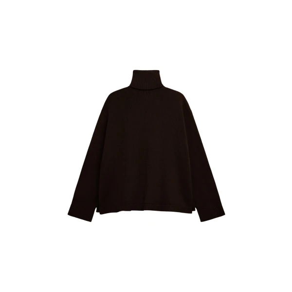 The Frankie Shop Rhea Trapeze Turtleneck - Dark Brown - Oversized Minimalist Knitwear in Brown - Shop at Luxury Shoes 