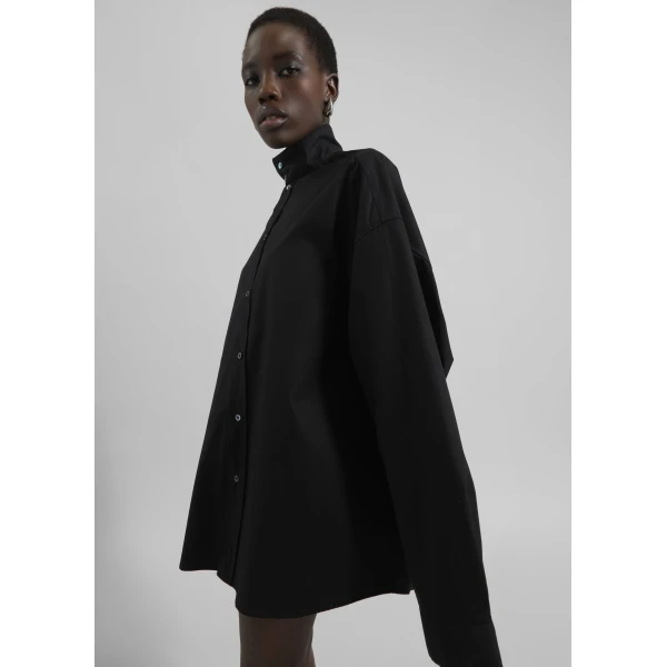 The Frankie Shop Riken Oversized Shirt - Black - Oversized Minimalist Tops in Black - Shop at Luxury Shoes 