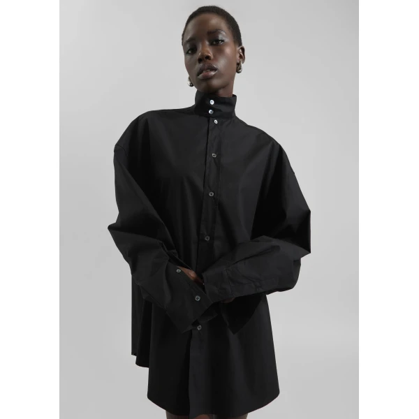 The Frankie Shop Riken Oversized Shirt - Black - Oversized Minimalist Tops in Black - Shop at Luxury Shoes 