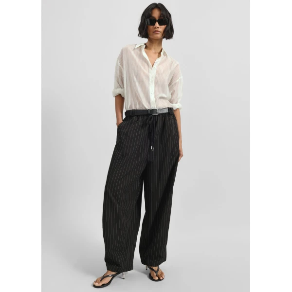 The Frankie Shop Rilton Drawstring Pants - Black/White Pinstripe - Oversized Minimalist Pants in Black - Shop at Luxury Shoes 