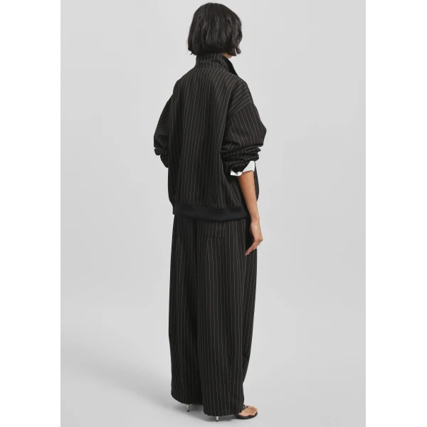 The Frankie Shop Rilton Drawstring Pants - Black/White Pinstripe - Oversized Minimalist Pants in Black - Shop at Luxury Shoes 