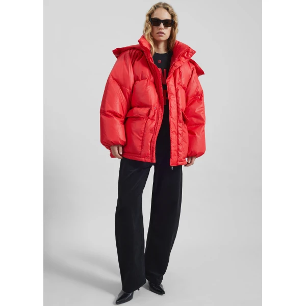 The Frankie Shop Riom Hooded Puffer Jacket - Red - Oversized Minimalist Jackets in Red - Shop at Luxury Shoes 