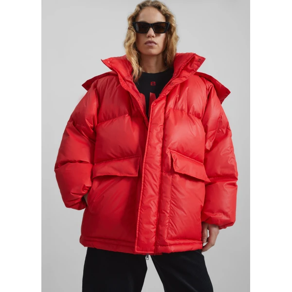 The Frankie Shop Riom Hooded Puffer Jacket - Red - Oversized Minimalist Jackets in Red - Shop at Luxury Shoes 