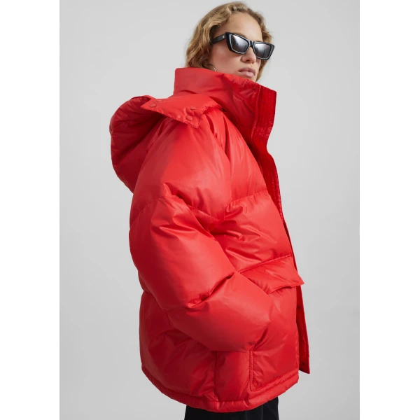 The Frankie Shop Riom Hooded Puffer Jacket - Red - Oversized Minimalist Jackets in Red - Shop at Luxury Shoes 