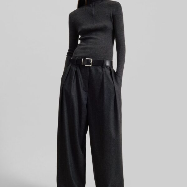 The Frankie Shop Ripley Flannel Pleated Trousers – Dark Grey, view 2