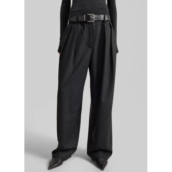 The Frankie Shop Ripley Flannel Pleated Trousers - Dark Grey - Oversized Minimalist Pants in Grey - Shop at Luxury Shoes 