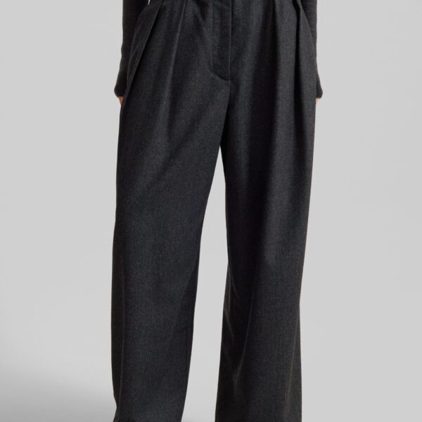 The Frankie Shop Ripley Flannel Pleated Trousers – Dark Grey, view 3