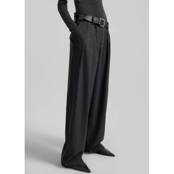 The Frankie Shop Ripley Flannel Pleated Trousers - Dark Grey - Oversized Minimalist Pants in Grey - Shop at Luxury Shoes 