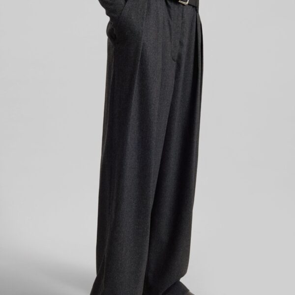 The Frankie Shop Ripley Flannel Pleated Trousers – Dark Grey, view 4