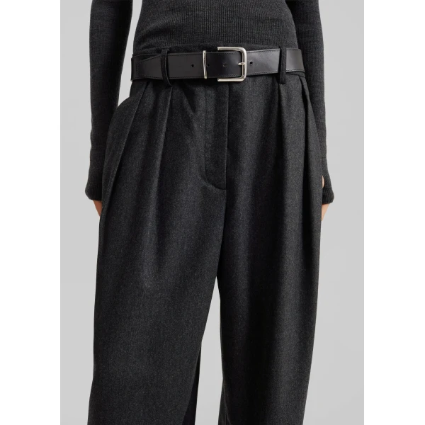 The Frankie Shop Ripley Flannel Pleated Trousers - Dark Grey - Oversized Minimalist Pants in Grey - Shop at Luxury Shoes 