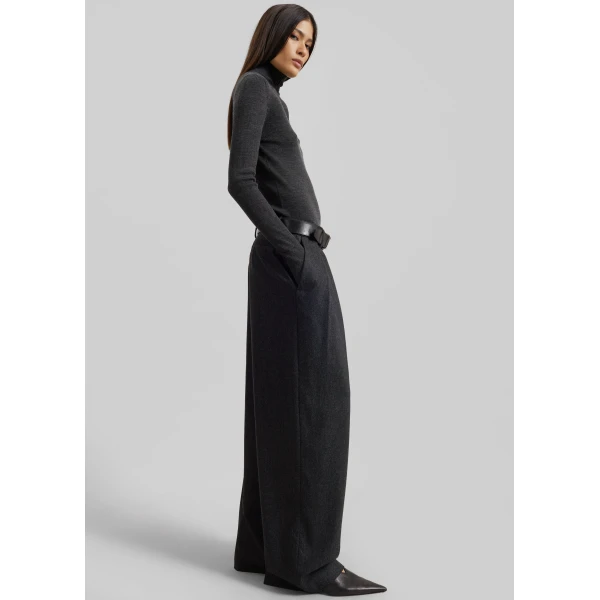 The Frankie Shop Ripley Flannel Pleated Trousers - Dark Grey - Oversized Minimalist Pants in Grey - Shop at Luxury Shoes 