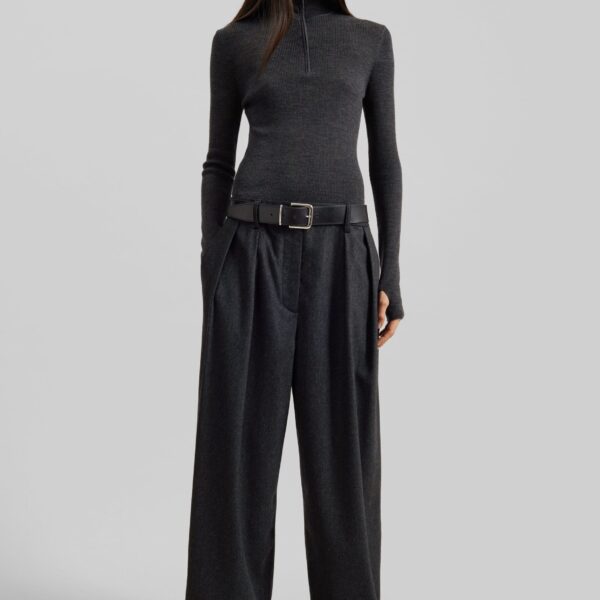 The Frankie Shop Ripley Flannel Pleated Trousers – Dark Grey, view 7