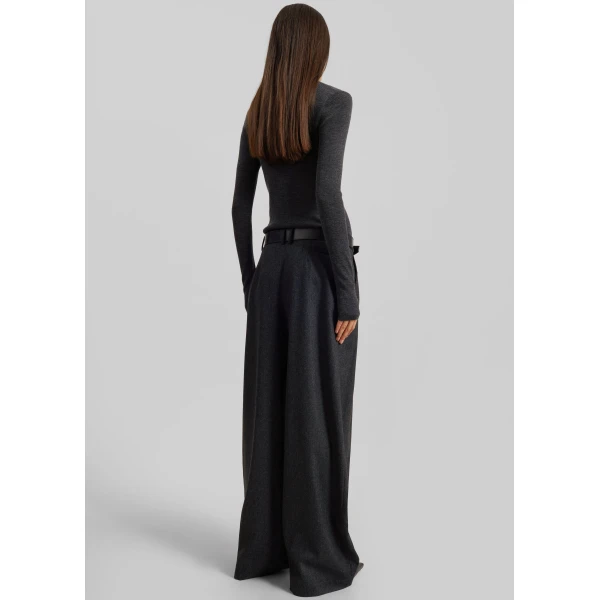 The Frankie Shop Ripley Flannel Pleated Trousers - Dark Grey - Oversized Minimalist Pants in Grey - Shop at Luxury Shoes 