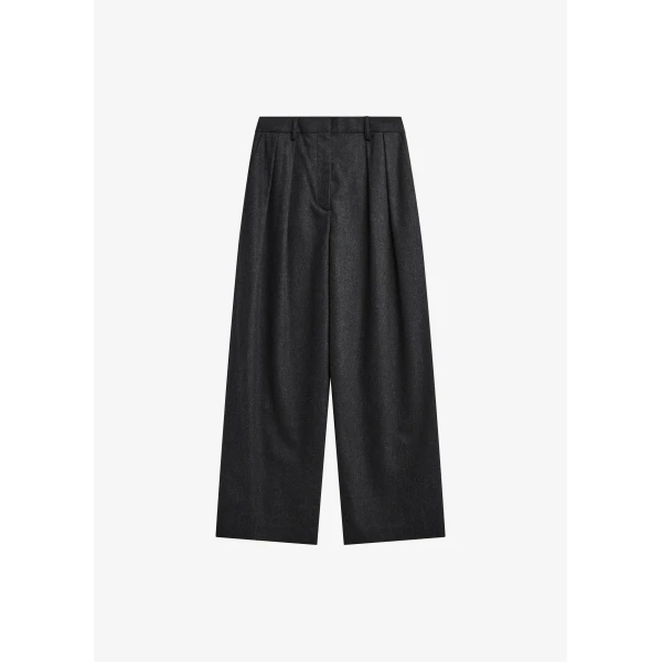 The Frankie Shop Ripley Flannel Pleated Trousers - Dark Grey - Oversized Minimalist Pants in Grey - Shop at Luxury Shoes 