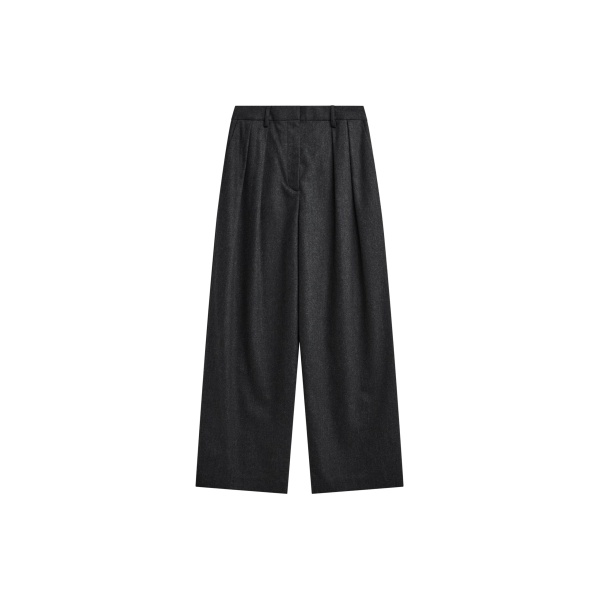 The Frankie Shop Ripley Flannel Pleated Trousers - Dark Grey - Oversized Minimalist Pants in Grey - Shop at Luxury Shoes 