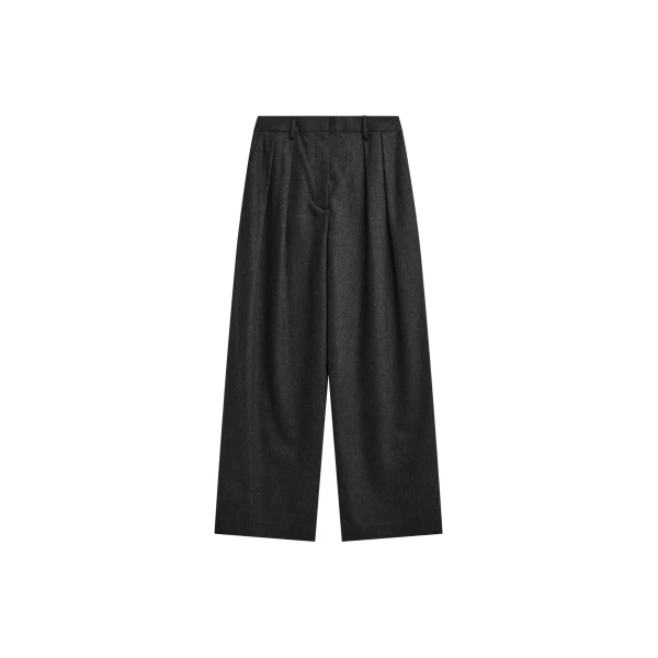 The Frankie Shop Ripley Flannel Pleated Trousers - Dark Grey - Oversized Minimalist Pants in Grey - Shop at Luxury Shoes 