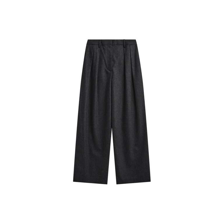 The Frankie Shop Ripley Flannel Pleated Trousers - Dark Grey - Oversized Minimalist Pants in Grey - Shop at Luxury Shoes 