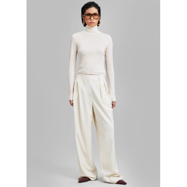 The Frankie Shop Ripley Pleated Trousers - Ivory - Oversized Minimalist Pants in Ivory - Shop at Luxury Shoes 