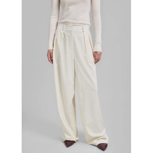 The Frankie Shop Ripley Pleated Trousers - Ivory - Oversized Minimalist Pants in Ivory - Shop at Luxury Shoes 