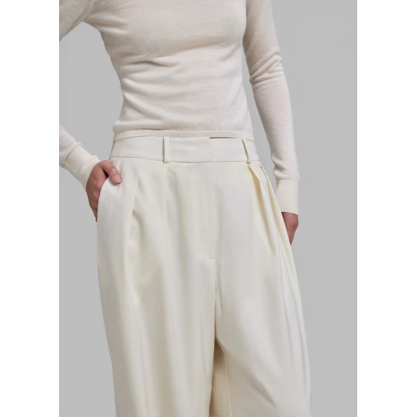 The Frankie Shop Ripley Pleated Trousers - Ivory - Oversized Minimalist Pants in Ivory - Shop at Luxury Shoes 
