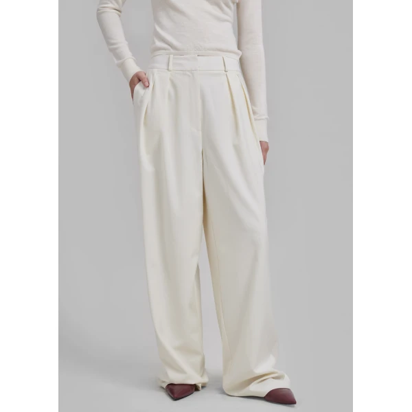The Frankie Shop Ripley Pleated Trousers - Ivory - Oversized Minimalist Pants in Ivory - Shop at Luxury Shoes 