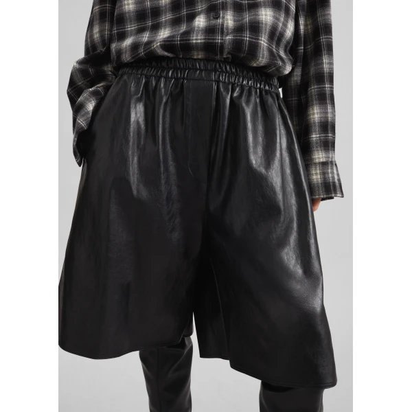 The Frankie Shop Risarven Faux Leather Bermuda Shorts - Black - Oversized Minimalist Shorts in Black - Shop at Luxury Shoes 