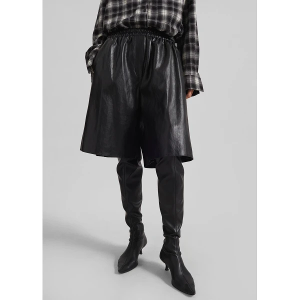 The Frankie Shop Risarven Faux Leather Bermuda Shorts - Black - Oversized Minimalist Shorts in Black - Shop at Luxury Shoes 