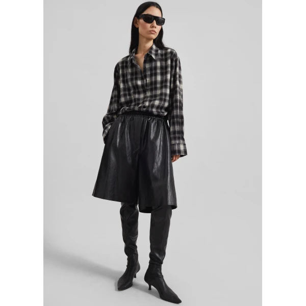 The Frankie Shop Risarven Faux Leather Bermuda Shorts - Black - Oversized Minimalist Shorts in Black - Shop at Luxury Shoes 