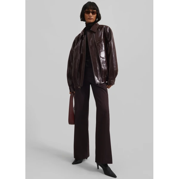 The Frankie Shop Risner Faux Leather Jacket - Burgundy - Oversized Minimalist Jackets in Red - Shop at Luxury Shoes 