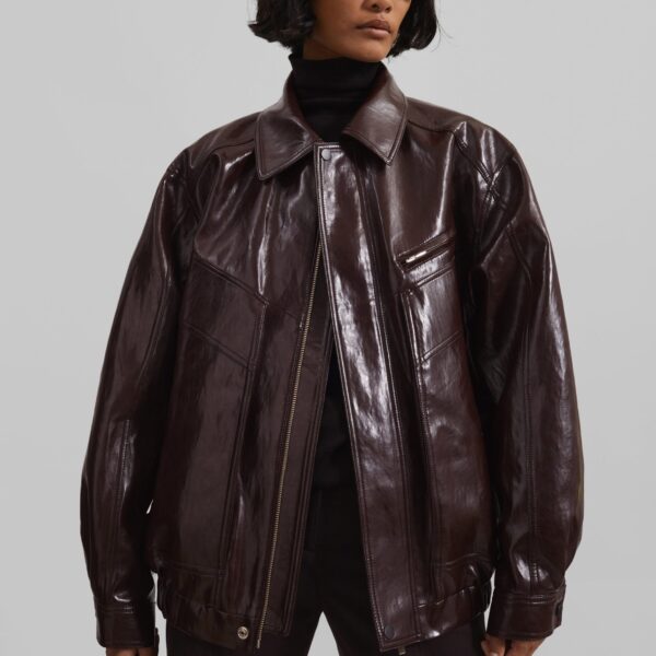 The Frankie Shop Risner Faux Leather Jacket – Burgundy, view 5