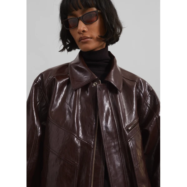 The Frankie Shop Risner Faux Leather Jacket - Burgundy - Oversized Minimalist Jackets in Red - Shop at Luxury Shoes 